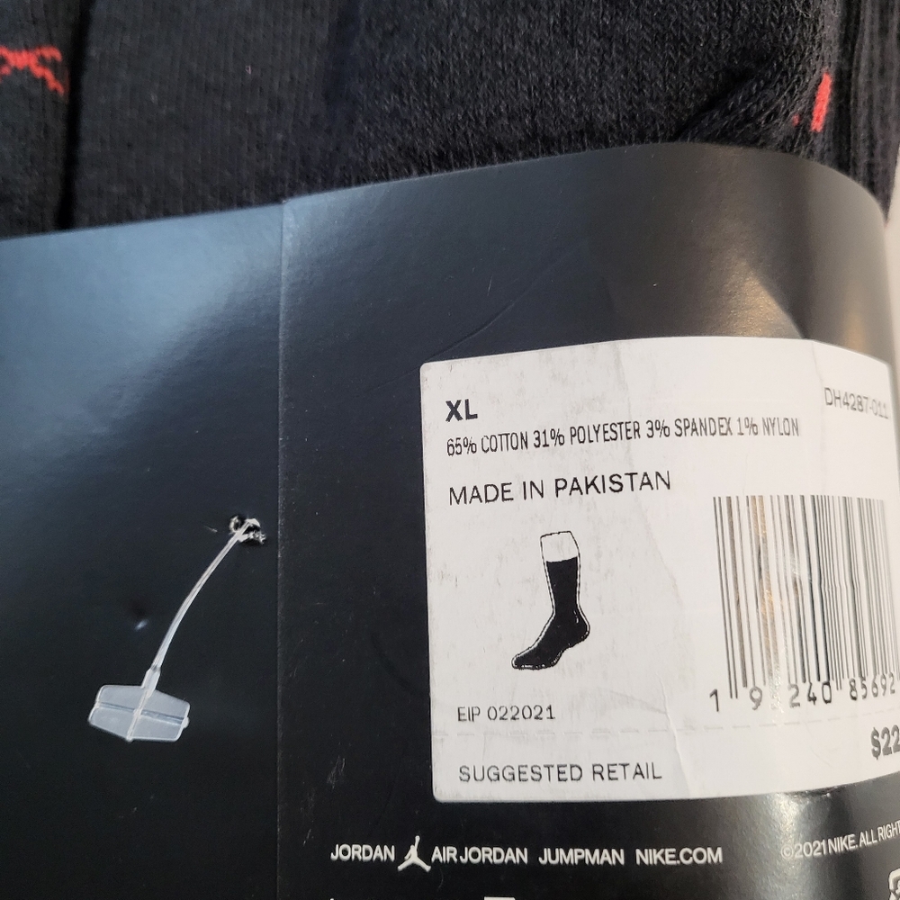 Nike Air JORDAN 6-pair Cushioned cotton crew socks 6pk Size XL Black - Picture 4 of 4
